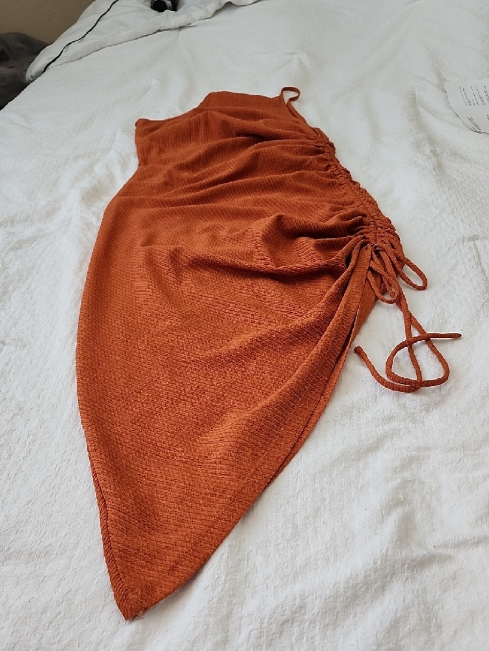 Derek Heart Copper Asymmetrical Ruched Midi Dress - Picture 7 of 7